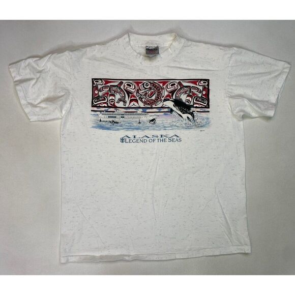 VINTAGE Alaska Legend Of The Sea T-shirt Women Large Whales 90s Single Stitch - Picture 1 of 8